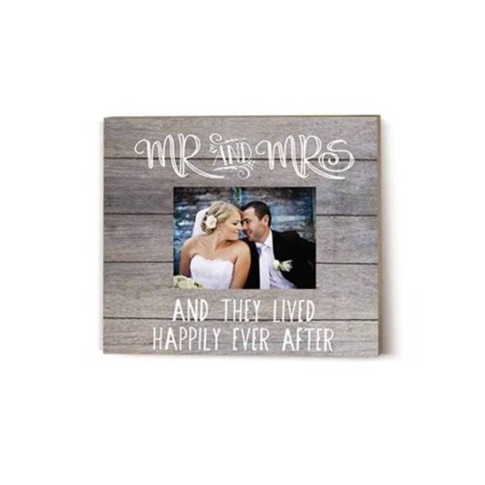 13" X 15" Gray "Mr. and Mrs." Rectangular Slat Photo Frame - All